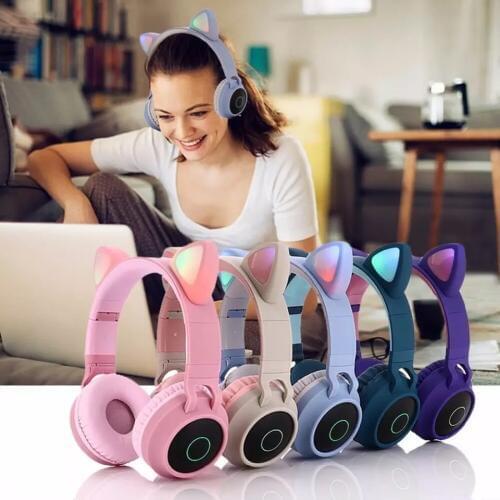 Wireless Bluetooth Earphone 5.0 LED New Cat Ear Noise Cancelling Headset Supports TF Card headset HIFI Headphones And Microphone