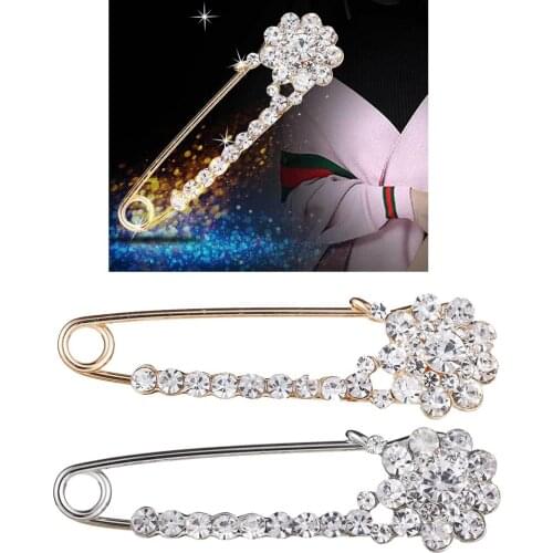Crystal Large Safety Pin Brooch Clip for Women Lady Scarf Coat Gown Holder