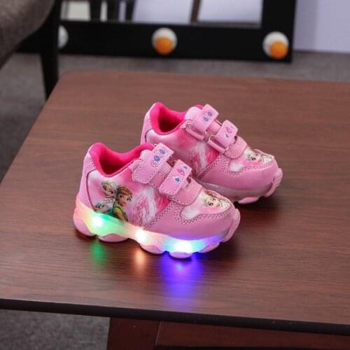New Cartoon Led Light Children Luminous Shoes Elsa Shoes Tennis Kids Glowing Sneakers Toddler Baby Boys Girls Breathable Shoes