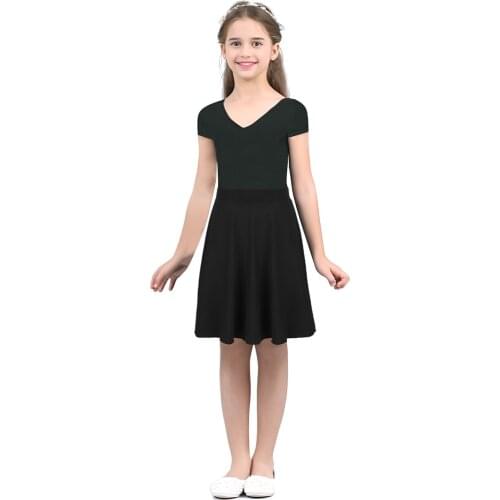 Kids Girls Dance Skirts Casual Solid Color Elegant Stretchy Knee Length Full A-Line Skater Skirt Party Costume Dress up