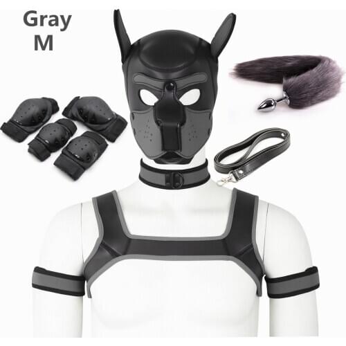 Puppy Cosplay Erotic Accessories Sexy Costumes Kit of Dog Hood Mask Tail Plug for Men Women Fetish Bdsm Bondage Flirt Sex Toys