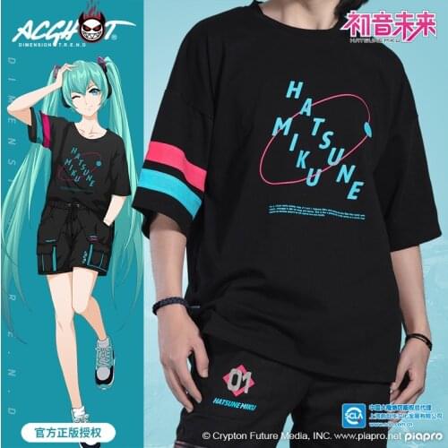 New Fashion Anime Miku Cosplay T Shirt Short Sleeve t-shirt Vocaloid Cartoon Black White Summer Casual Top Tee Otaku Men Women