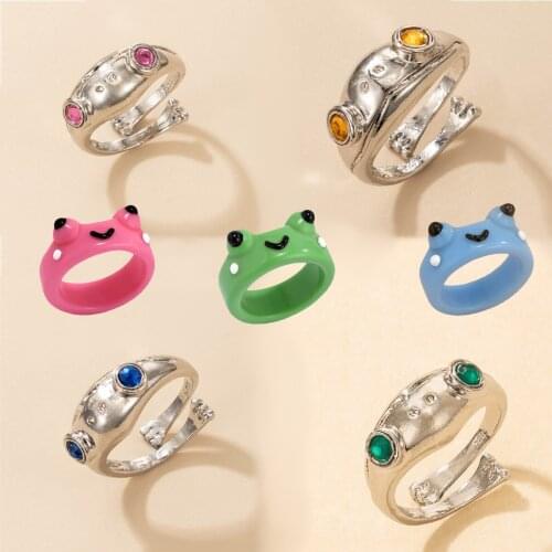 Korean Style Cute Frog Adjustable Finger Rings for Women Girls Teens Retro Fashion Frogs Toad Cool Ring Designer Hippie Jewelry