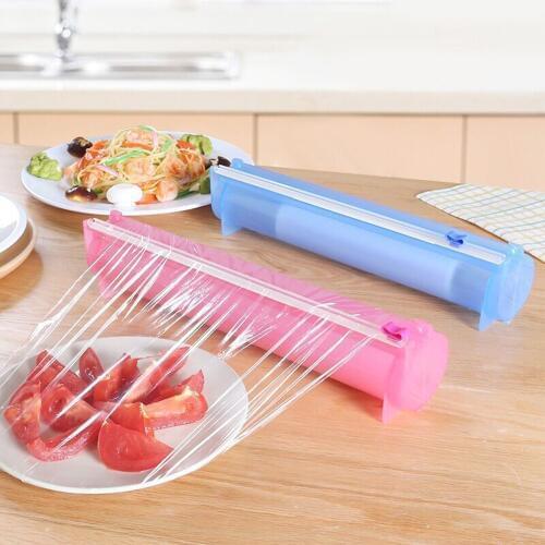Kitchen Food Plastic Wrap Cutting Box Aluminum Foil Roll Carton Stainless Steel Cutter Crap Storage Box Kitchen Supplies 2 Color