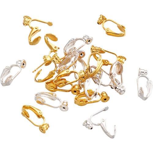 Pandahall 20-40pcs/set Brass Clip on Earring Converter for Non Pierced Ears Jewelry Making DIY 19x6x9mm