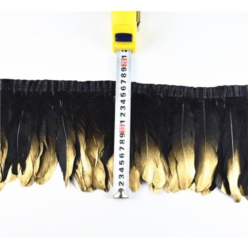 2Meter Gold Dipped Black Goose Feathers Trims Fringe Ribbons 15-20CM 6-8" Feather For Crafts Dress Skirt Clothing Wedding Plumes