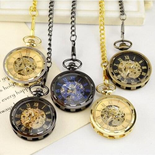 Hot Selling Fathers Day Gift Classic Bronze Open Case Mechanical Pocket Watch Vintage Roman Dial Pocket Watch Wholesale