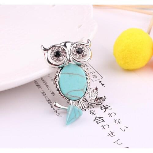 LUBOV Crystal Black Eyes Green Resin Stone Inlaid anti-Silver Owl Brooches Pins Trendy Women Corsage Pins Costume Jewelry 2019