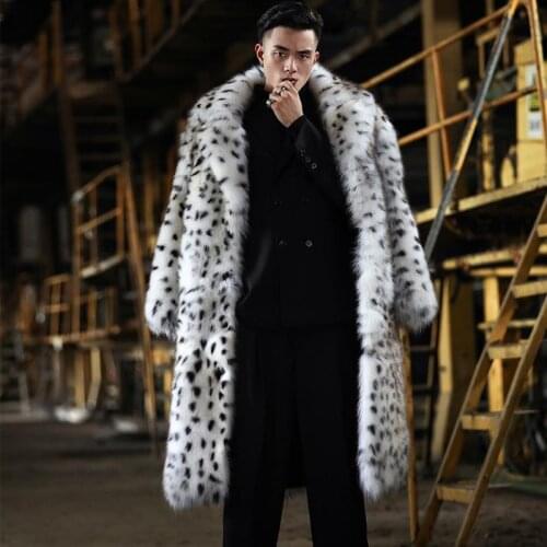 New leopard-print fur one-piece mens jacket long suit collar imitation fox fur coat to keep warm in winter