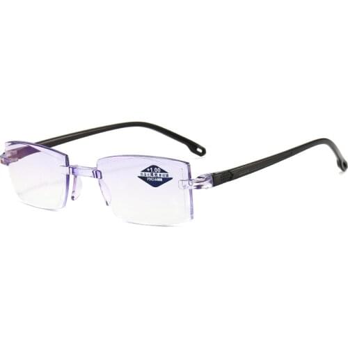 Elbru Anti-blue Light Diamond Trimming Double Light Reading Glasses Frameless High Definition Presbyopic Glasses +1.0 to +4.0