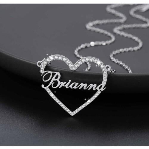 Personalized Iced out Name Necklace Stainless Steel Custom Heart Charm Nameplate Necklace for Womens Christmas Day Jewelry Gift