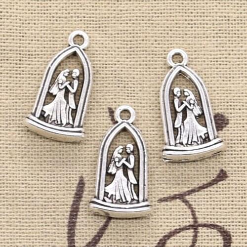 6pcs Charms Lovers Sweethearts Wedding 24x13mm Antique Silver Color Plated Pendants Making DIY Handmade Tibetan Finding Jewelry