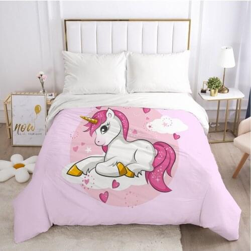 Pink Unicorn Cartoon Duvet Cover with Zipper Comforter/Quilt/Blanket Case 180x210 200x200 3D Bedding For Baby Kids Child Girls