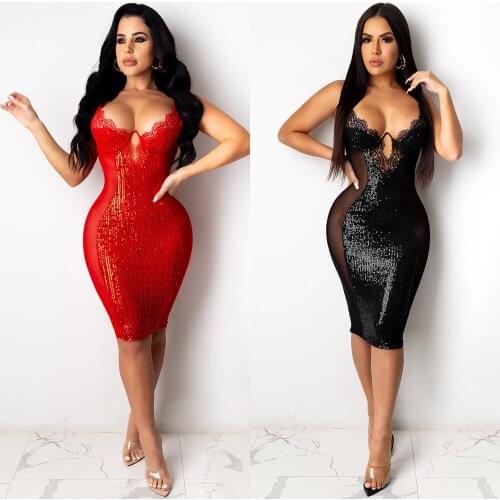 Lace Stitching Sequins Dresses African Clothes Nightclub Wear Plus Size Strapless Dress European Clothing Singer Costume YS1443