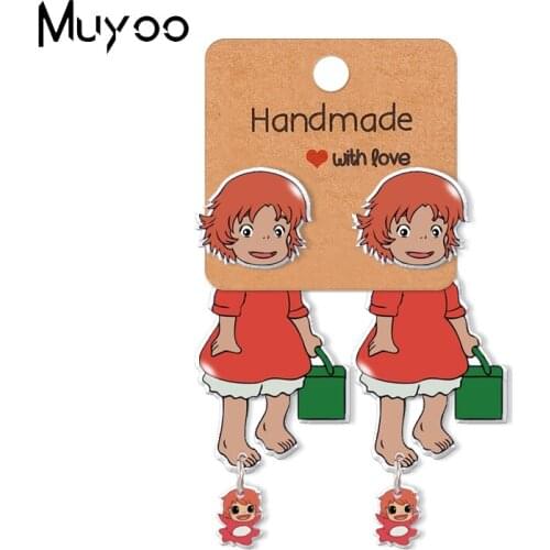 2021 New Ponyo on the Cliff Anime Baby Ponyo Epoxys Acrylic Earrings Handcraft Stud Earrings