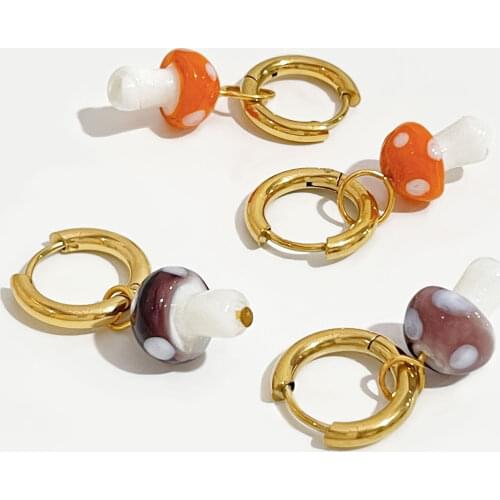 PerisBox Handmade Cute Candy Color Coloured Glaze Mushroom Hoop Earring For Girls Children Women Jewelry Gift