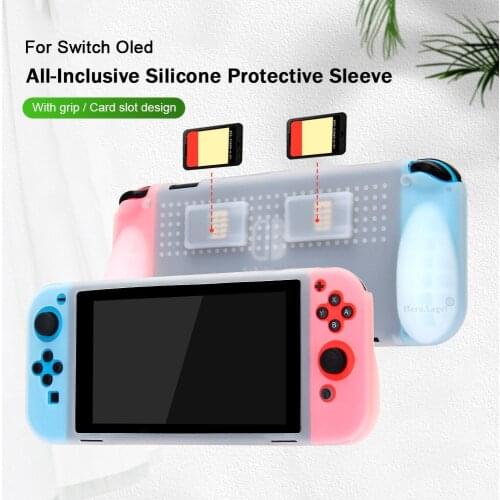 Silicone Protective Case Game Console Skin Soft Shell for Nintendo Switch OLED Accessories Anti-Scratch Case with 2 Card Slots