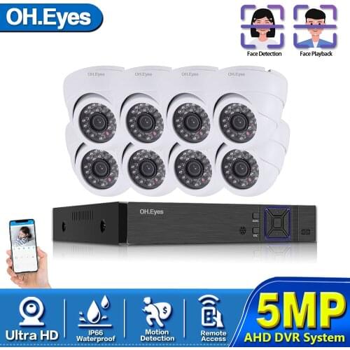 Ultra HD AHD H.265 8CH 1080P 5MP DVR Kit 5.0MP Security Cameras System 8*5.0MP Day Night Vision CCTV Home Security with 2TB HDD