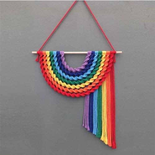 Nordic Handmade Rainbow Tassel Wall Hanging Decoration Hair Bows Storage Belt Girls Room Ornaments Background Wall Nursery Decor