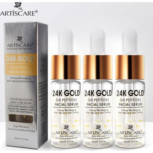 ARTISCARE 24k Gold Six Peptides Face Serum 20ml Anti Wrinkle Anti Aging Hyaluronic Acid Essence Whitening Facial Skin Care 3pcs