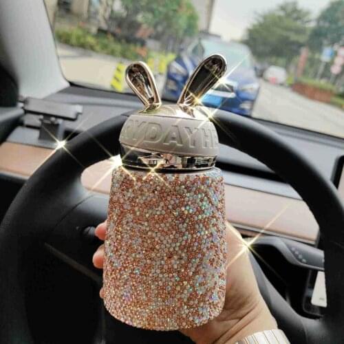 Bling Diamond Rabbit Thermos Cup Portable Stainless Steel Thermos Coffee Cup Cute Water Bottle Men Women Birthday Gift Flask