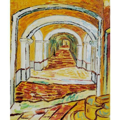 High quality Oil painting Canvas Reproductions Corridor of Saint-Paul Asylum in Saint-Remy by Van Gogh Painting hand painted