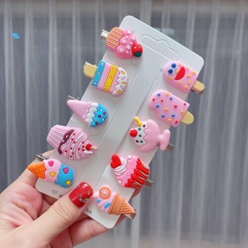 10Pcs/Set Candy Color Ice Cream Hairpin Headdress For Girl Children Unicorn Fruit Flower Hair Clip Kids Cartoon Hair Accessories