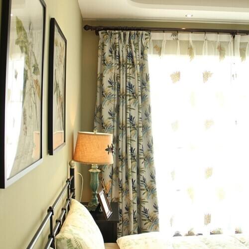 American Country Banana Leaf Cotton and Linen Jacquard Shading Curtains for Living Dining Room Bedroom