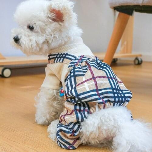 Pet Jumpsuits Dog Four Legged Plaid Clothing Teddy Suspenders Bomei Couple Clothes Dog Clothes for Small Dogs