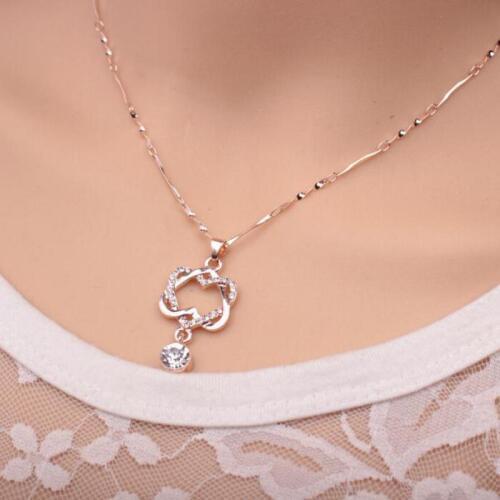 Hot Charm Necklace Double Heart Pendant With Cz Crystal Neacklaces For Women Collares Bijoux Jewelry Gift