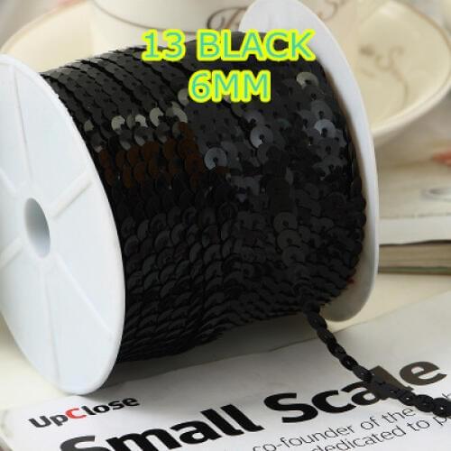 100Yards 6mm Black Sequin Trim, Sold per Packet of 1 Roll(100 Yards)-Black Sequins Ribbon