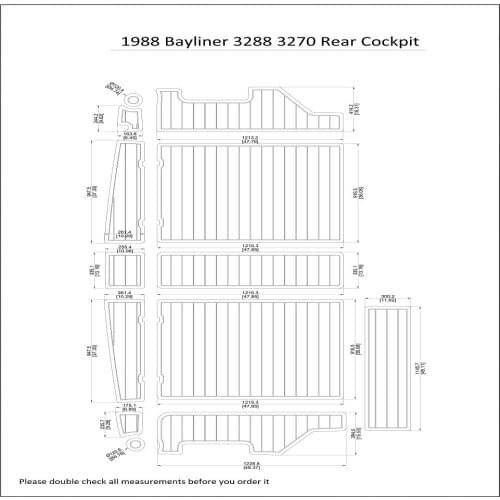 1988 Bayliner 3288 3270 Rear Cockpit Pad Boat EVA Teak Decking 1/4" 6mm