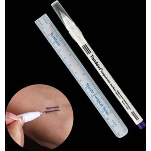2Pcs/set Surgical Skin Marker Eyebrow Marker Pen Tattoo Skin Marker Pen With Measuring Ruler Microblading Positioning Tool