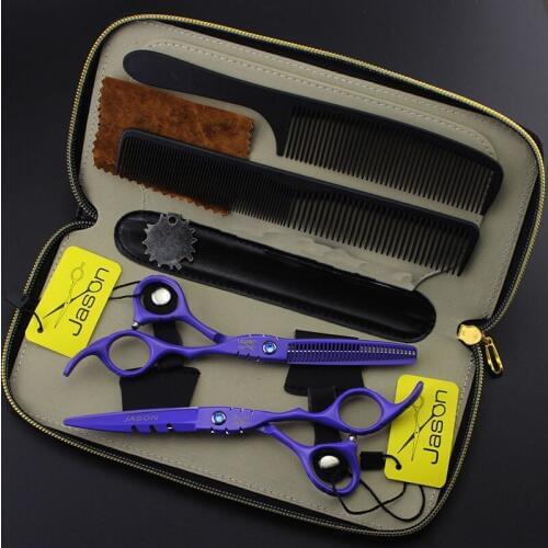 5.5inch Purple Painting Hairdressing Cutting Thinning Scissors Set with Combs Case Salon Barber Hair Clipper Shear Tool