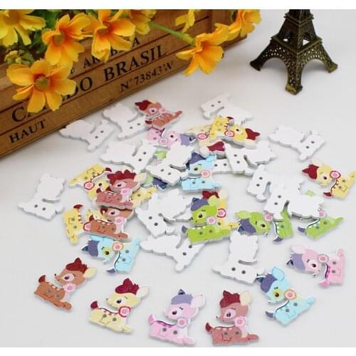 50pcs Cute cartoon deer Shape Wooden Buttons Decorative Sewing Buttons 2 Holes Scrapbooking for Crafts DIY Decor Accessories