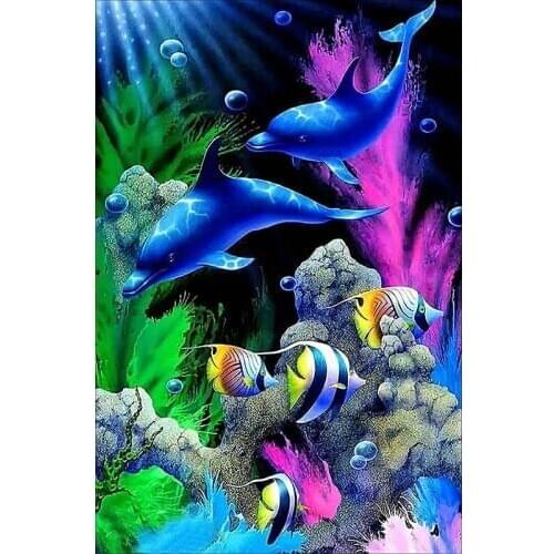 5D DIY Diamond Painting dolphin Diamond Embroidery Full Square/Round Mosaic fish picture of Rhinestones Wall Art Home Decortion