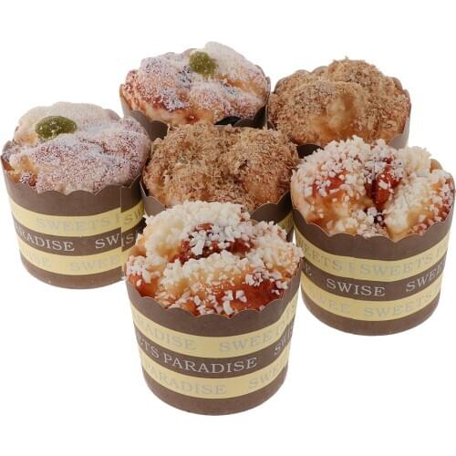 6Pcs Artificial Mixed Cake Model Realistic Fake Food Cupcake Bread