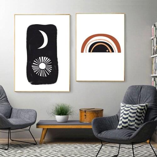 Abstract Rainbow Canvas Art Poster Black And White Sun Moon Print Boho Poster Minimalist Painting Picture Living Room Home Decor