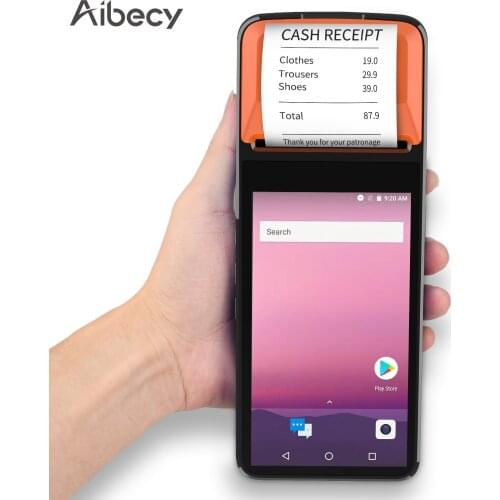 Aibecy Handheld PDA Terminal POS Receipt Printer 58mm Android 7.1 Portable 1D 2D Barcode Scanner with 5.0 In Touchscreen Camera