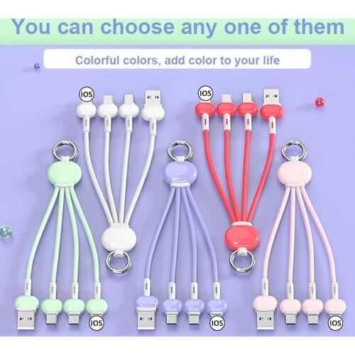 Keychain 3 N 1 USB Type C Cable for IPhone 12 11 Pro XS X XR 3in1 2in1 USB Cable Charger Micro USB Type C Cord for Huawei Xiaomi