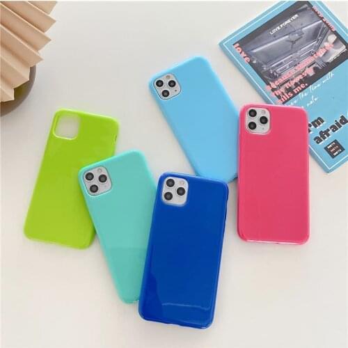 Candy Color Phone Case For iPhone 12 11 Pro Max X XS XR 8 7 Plus SE 2020 Case Neon Fluorescent Cover Juice Plain Jelly Color