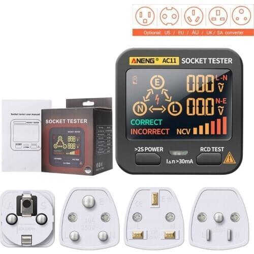 Digital Smart Socket Tester RCD Line Phase Check Detector US/UK/EU/AU/SA Plug