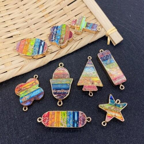 Turquoise Pendant Jewelry Making Color Stitching Metal Edging Cross Flower-shaped Star-shaped Rectangular Double-ring Connector