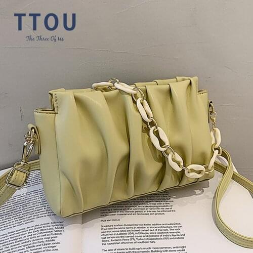 Mini Folds Design PU Leather Crossbody Bags For Women 2021 Simple Trend Ladies Solid Chain Shoulder Bag Womens Designer Handbag