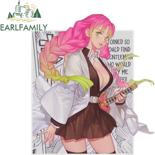 EARLFAMILY 13cm x 11.4cm for Demon Slayer Kanroji Mitsuri Car Stickers Vinyl Car Accessoires Decal Windows Windshield Sticker