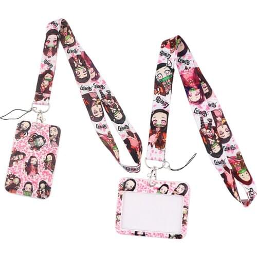 ER831 Anime Demon Slayer Pink Personality Card Holder Id Holder Bus Card Holder Staff Card Lanyard For Keys Phone Diy Hang Rope