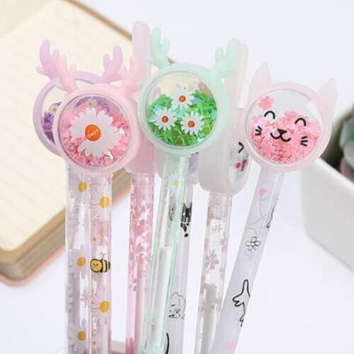 Sequin Gel Pen Novelty Cartoon Cute Pens Korean Stationery Kawaii Pens Black Ink Gel Pen Office Accessories Stationary Supplies