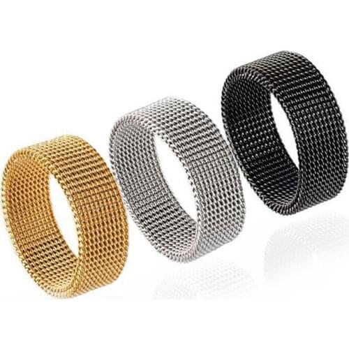 Fashion Hollow Mesh Ring For Women Men Titanium Steel Woven Mesh Unisex Jewelry