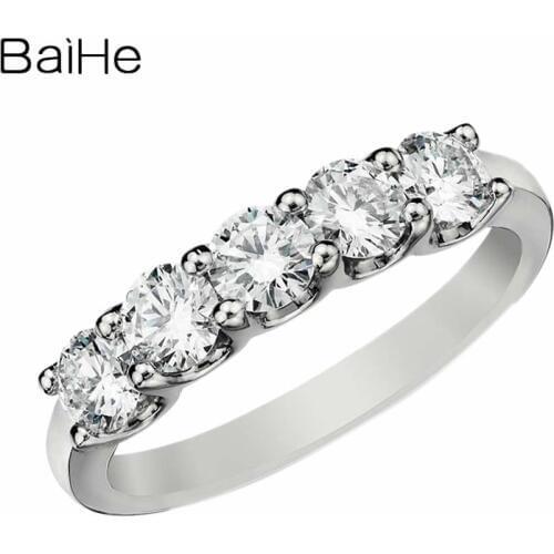 BAIHE Solid 14K White Gold 0.75CT H/SI Round Natural Diamonds ring for Women Trendy Fine Jewelry Diamond Ring кольца кольцо