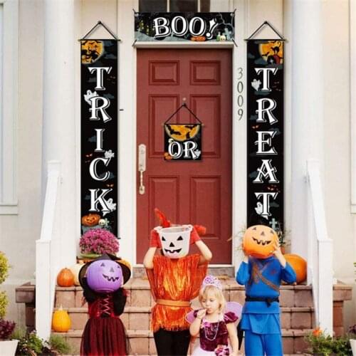 Halloween Couplet Family Door Decoration Door Curtain Banner Party Decoration Holiday Couplet Banner Outdoor Hanging Flag Decor